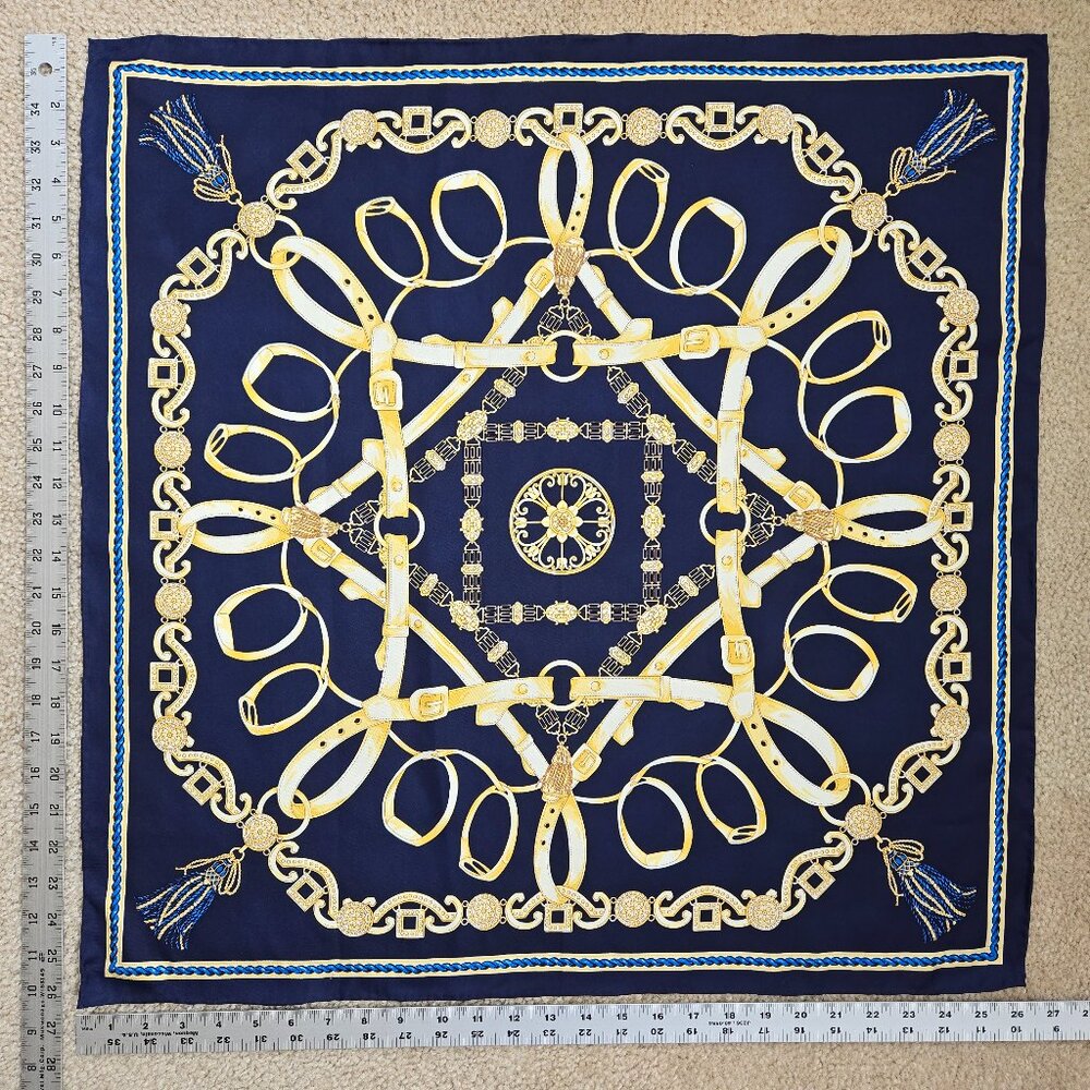 J. McLaughlin Silk Scarf Equestrian Design Hand Rolled and Hand Stitched